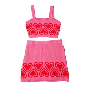 Sugar Thrillz Knit Heart Pink Skirt Set Size: M/L